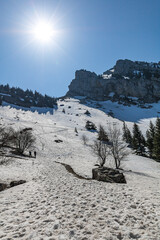 Vue sur la montagne de la Grande Moucherolle dans le massif du Vercors (Isère, France)