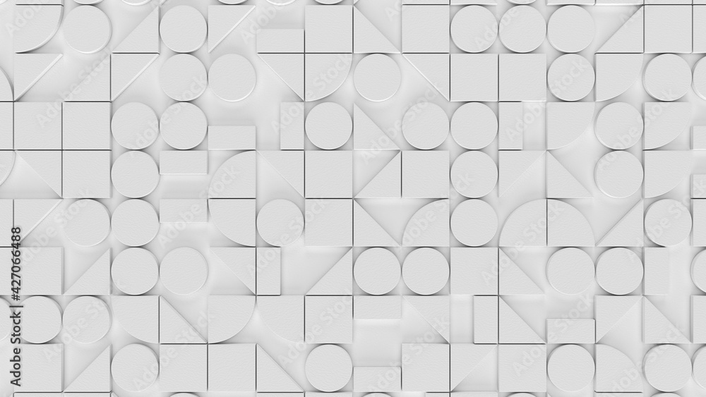 Poster modern white background with swiss styled semicircular and square 3d elements pattern. minimal light
