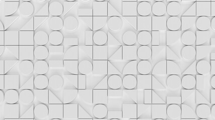 Obraz premium Modern white background with swiss styled semicircular and square 3d elements pattern. Minimal light background. 3d render illustration