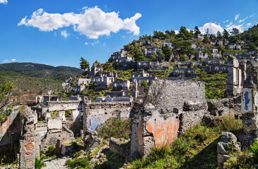 The abandoned Greek Village of Kayakoy, also known as Karmilissos or Ghost Town Kayakoy, Fethiye,...