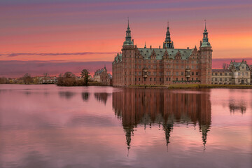 Hillerod, Denmark; April 5, 2021 - Built in the early 17th century, Frederiksborg Castle is one of the most famous castles in Denmark.	