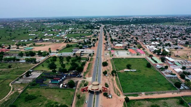 The main highway to enter Katsina city in Nigeria - aerial view