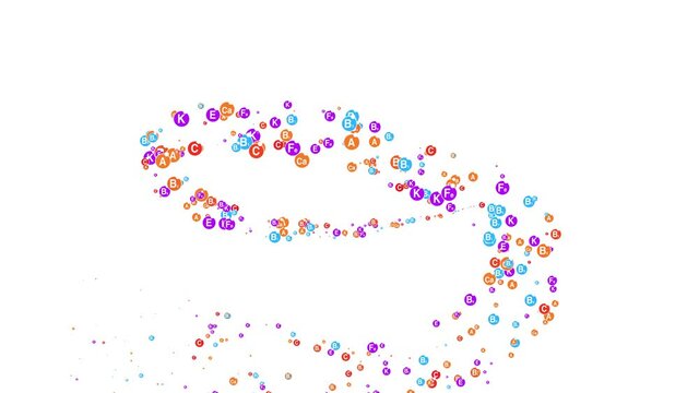 Vitamin Mineral nutrition set. healthy food supplement icons. Health diet infographic chart. Vitamins a, b, b1, b2, b3, b5, b6, b9, b12, c, d, e, k healthcare illustration isolated on white