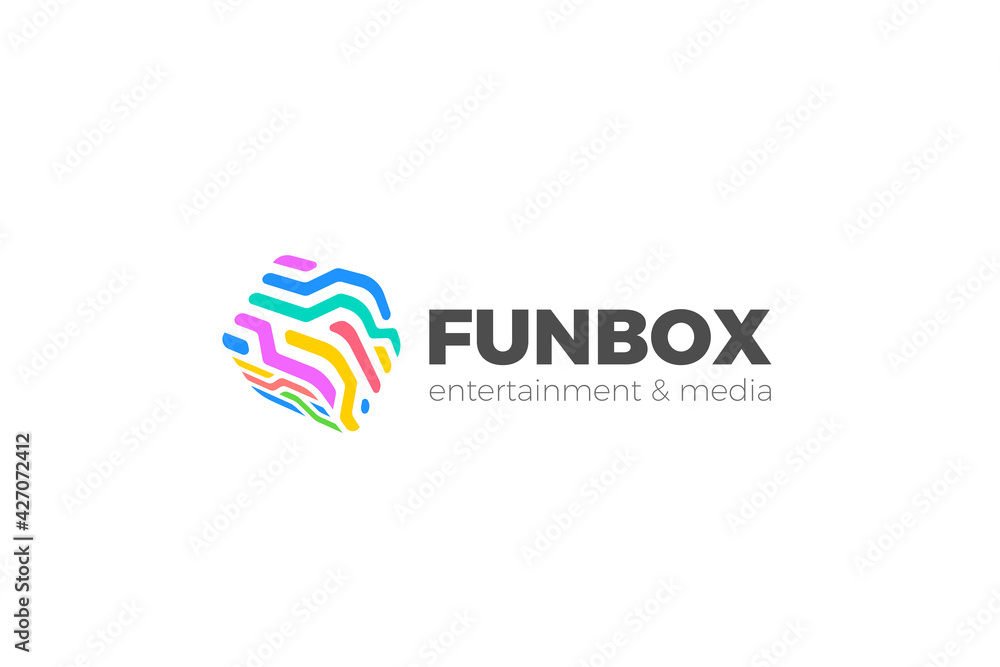 Aufkleber box logo cube colorful abstract design media entertainment vector template linear style.