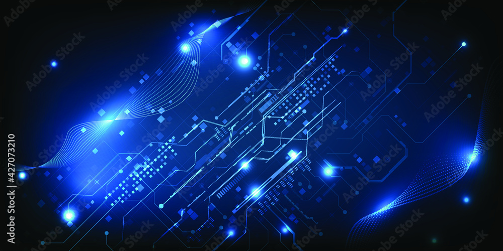 Poster hi tech modern tech blue glowing digital patterns grid line circuit.futuristic design concept.vector