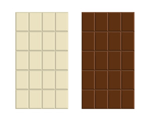 Vector illustration of dark and white chocolate bars on white isolated background. Flat design. Realistic execution. For a wide variety of design applications.