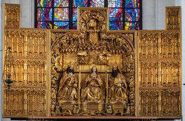The main altar of St. Mary’s Church (Basilica Mariacka) in Gdansk. Tha altar is the work of...