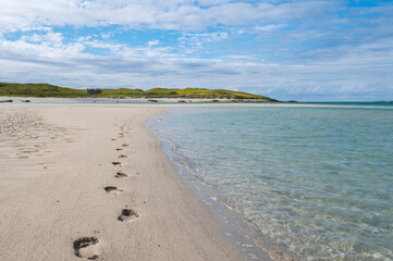 Footprints on Scottish Remote Beach