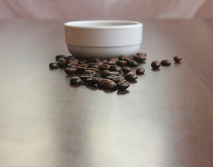 Closeup of roasted coffee beans stock photo