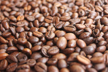 Closeup of roasted coffee beans texture