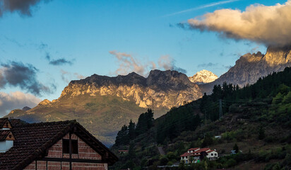 Beautiful colors at sunrise in the national park of Picos de Europa. Cantabria, Spain