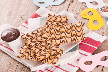 Carnival pastry with chocolate. 