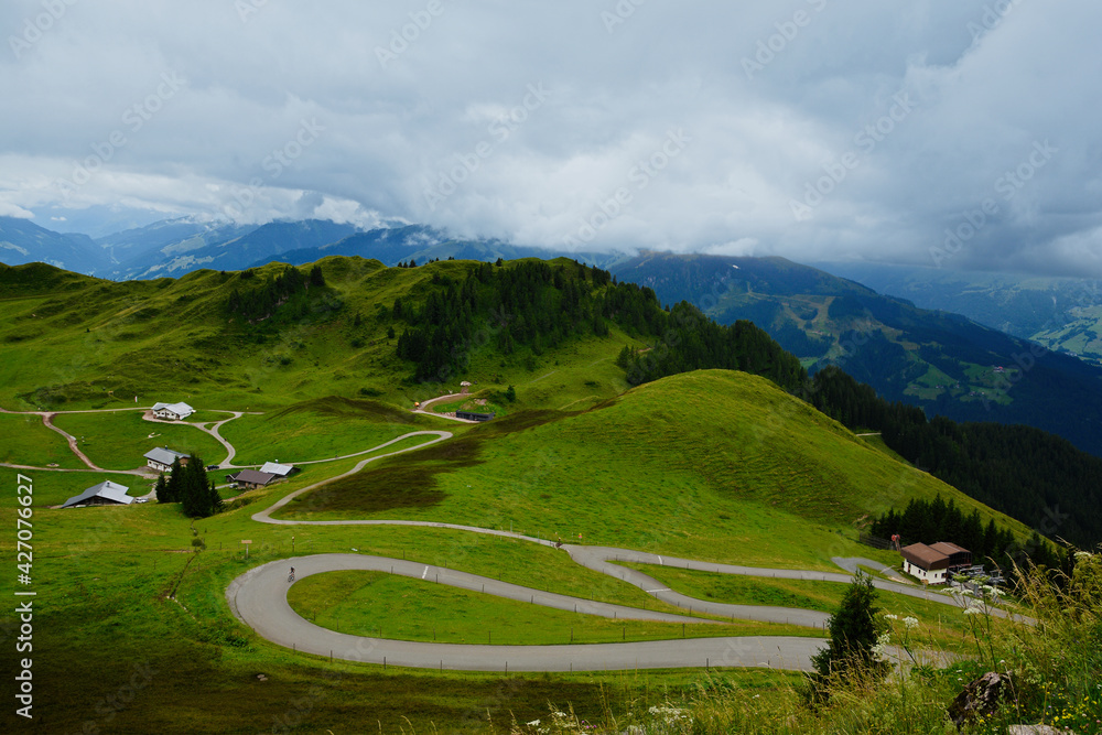 Canvas Prints Kitzbuhel Horn Alpine Road, spectacular twisting road leading onto the Kitzbuhel Horn mountain. Tyrol, Austria