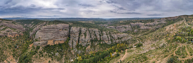 View of Sierra de Guara gorge near Alquezar town, Huesca, Spain