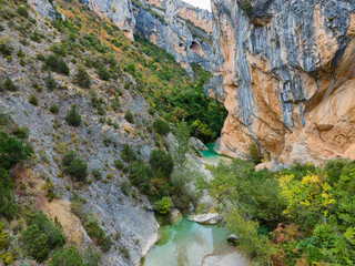 View of Sierra de Guara gorge near Alquezar town, Huesca, Spain
