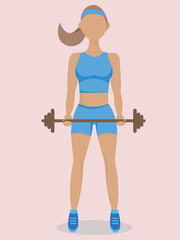 Athletic girl with barbell, fitness. Health lifestyle, sport. Vector illustration.