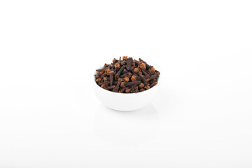 Clove, clove seed. Clove seed in white bowl,  on white background