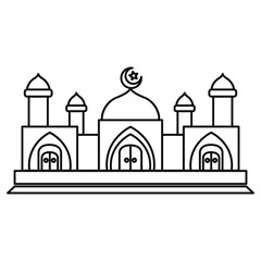 Vector illustration of a mosque  or masjid building with colorless lines, perfect for coloring books
