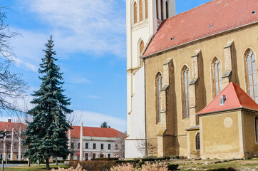 Fragment of Gothic Franciscan Parish Church in Kezsthely, Hungary. Built in 1390 and renovated in...