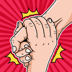 Illustration of Cooperation Hands Cartoon. Pop Art Vector Icon Illustration, Isolated on Premium Vector