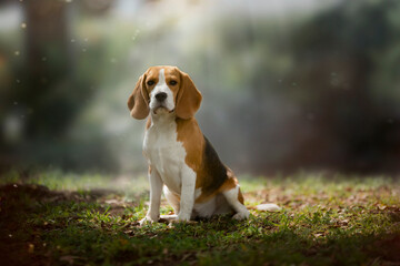 Beautiful Beagle dog in the forest