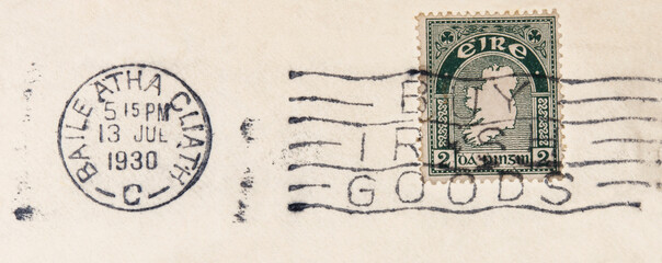 briefmarke stamp franiert cancel vintage retro alt old papier paper irland ireland eire 1930 dublin...