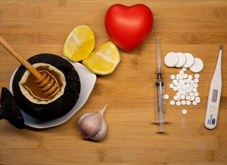 Black radish with honey or cold pills . Opting for natural honey cough syrup .