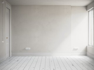3D illustration empty white interior with white wood parquet