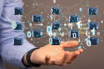 data security - Cloud technology. Integrated digital web concept background
