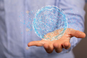 Businessman using data network with his fingers.