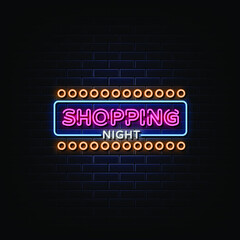 Shopping Night Neon Signs Style Text Vector