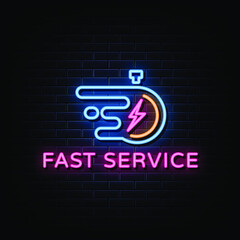 Fast Service Logo Neon Signs Vector