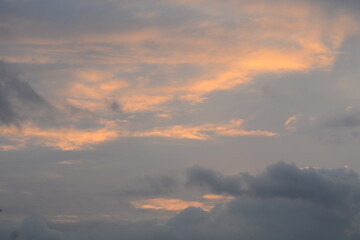 Sunset with reddish and blue clouds in central Europe