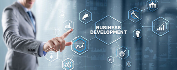 Business Development Planning. Inscription on 3D the virtual screen