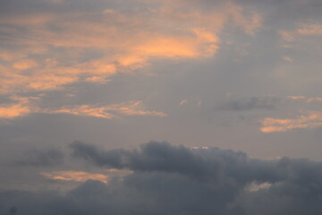 Sunset with reddish and blue clouds in central Europe