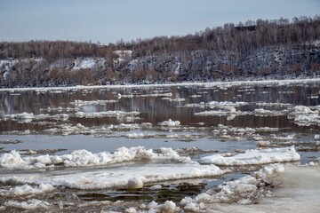 Ice drift on the river