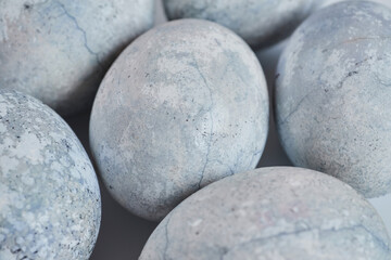 Close-up of Easter eggs. Stylish easter blue eggs.