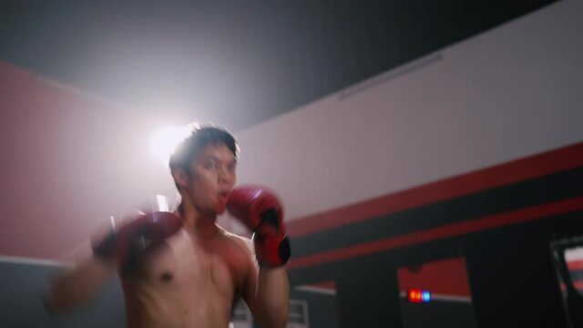 Athlete man Boxing workout training exercise in Fitness Gym Healthy Lifestyle bodybuilding, Athlete doing punching builder muscles lifestyle, Happy health care mobility concept.