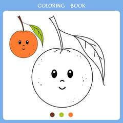 Simple educational game for kids. Cute orange for coloring book