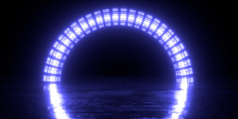A futuristic portal in the form of a glowing circle. 3d rendering
