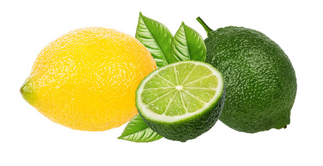 Fresh lemon and lime isolated on white background