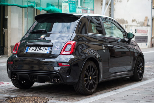 Mulhouse - France - 11 April 2021 - Rear view of black Abarth 595 parked in the street