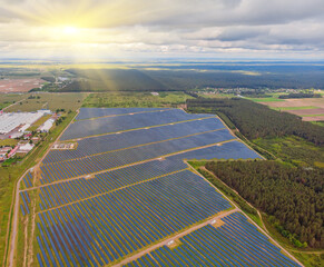 Aerial view to solar power plant.