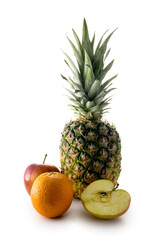 Fototapeta na wymiar Fresh pineapple, apple and orange isolated on white