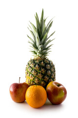 Naklejka na ściany i meble Fresh pineapple, apple and orange isolated on white