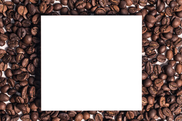 Mock up coffee beans on background with empty space label