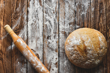 Natural cooking bake bread with flour and rolling pin