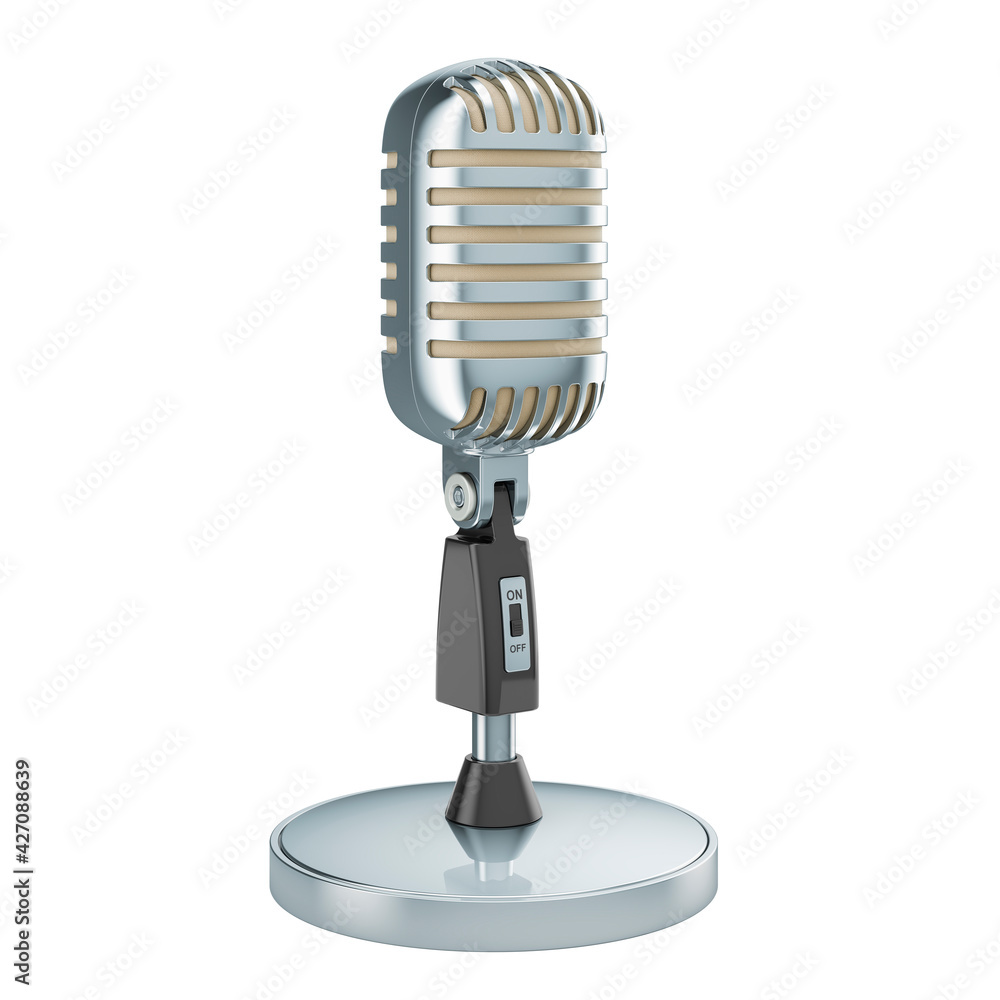 Aufkleber retro microphone. 3d rendering