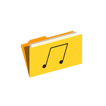 Yellow Music Audio Multimedia Folder On A White Background