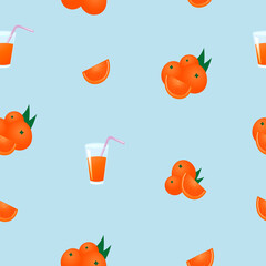 Drink with oranges on blue background. Vector for fashion, wrapping paper, wallpaper and all prints